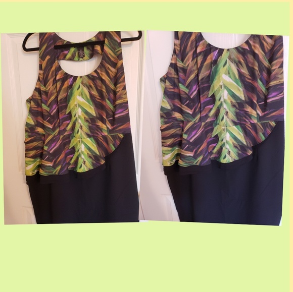 💯Asymmetric Peplum Botanical Print DRESS-Size 18 - Picture 5 of 8